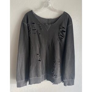 Furst of a Kind Distressed Oversized Charcoal Gray Sweatshirt Pullover Large EUC